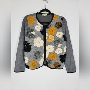 TRISHA TYLER Fleece Floral Patterned Gray Cardigan, Size PL